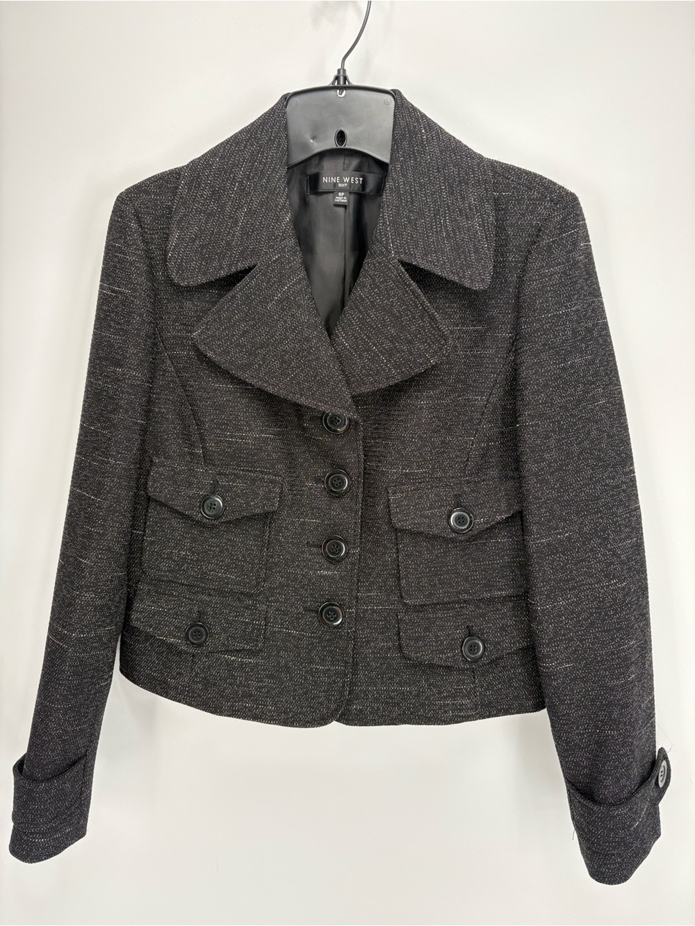 🍩 Nine West  black and white  Tweed 4 Button-Front Blazer